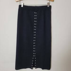 NWT Vila Milano M Sweater Knit Black Pull On Skirt Silver Studs Front Slit